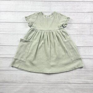 Little Wedgies Girls Dress Sage Green Ribbed Flutter Sleeve Pocket Dress 6